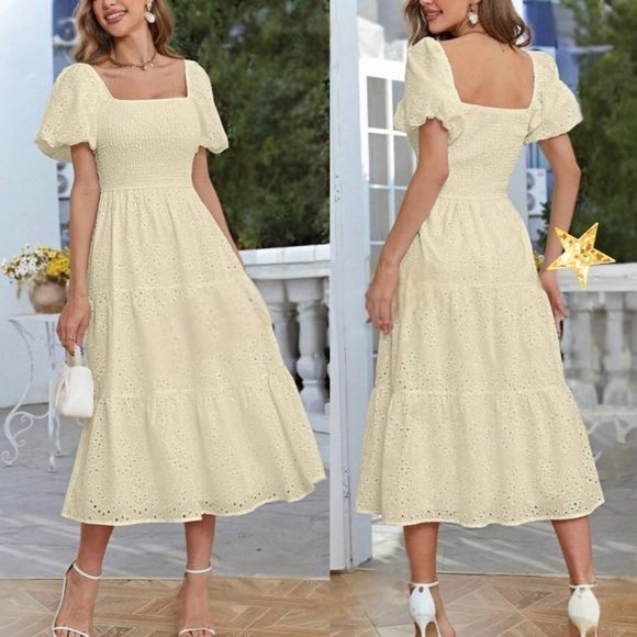 Luxe white lace puff sleeve shirred maxi dress - Picture 4 of 6